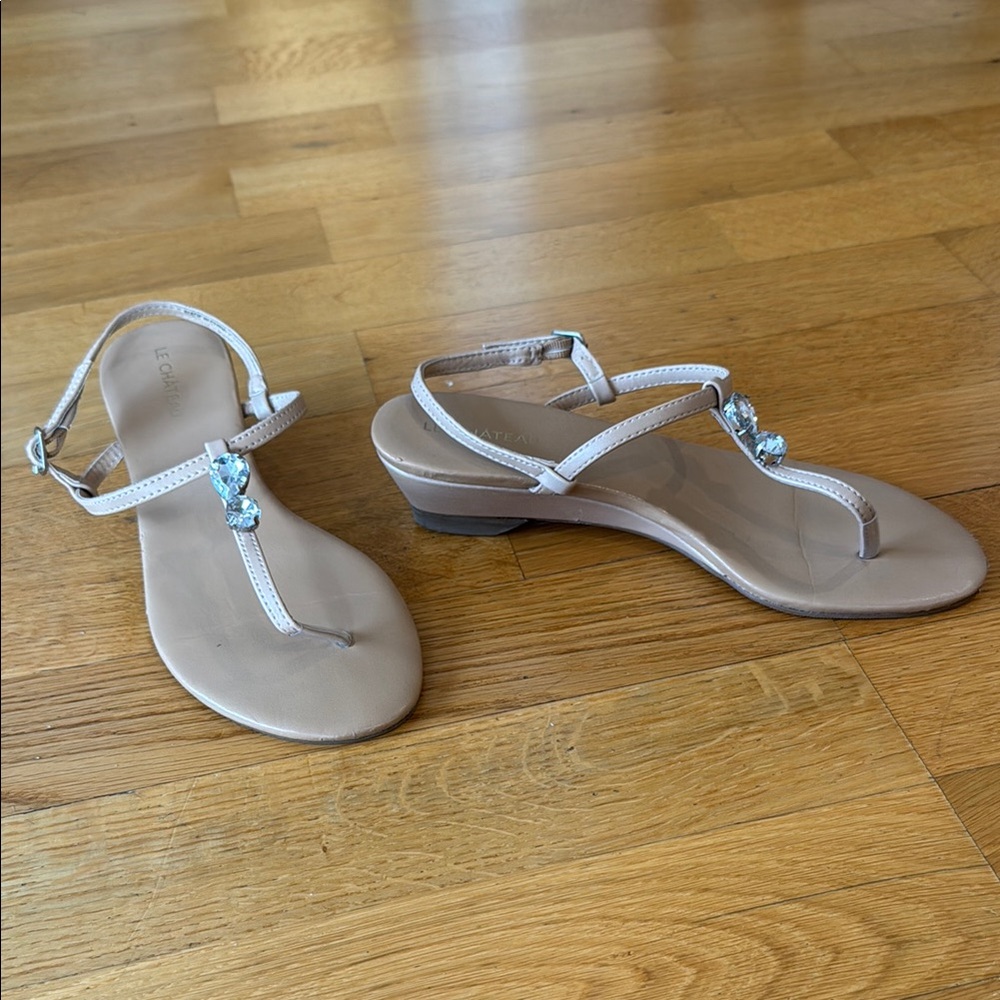 Le Château Tan T-Strap Sandals